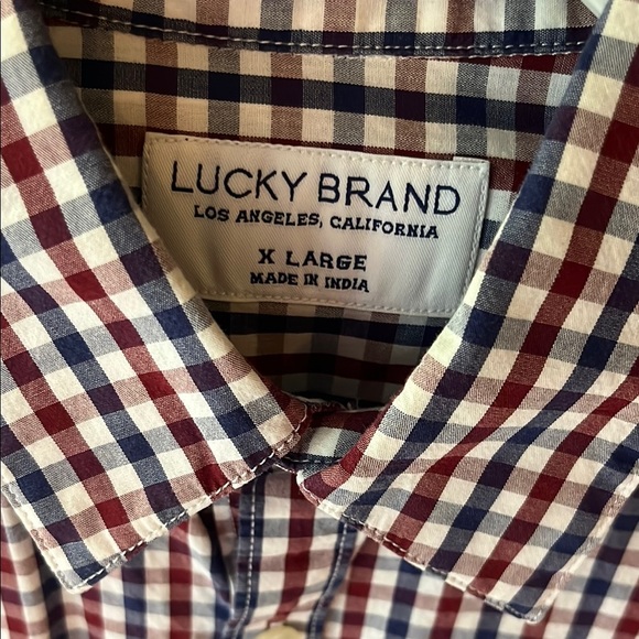 Lucky Brand Men's Red and Blue Plaid Shirt - Picture 3 of 4